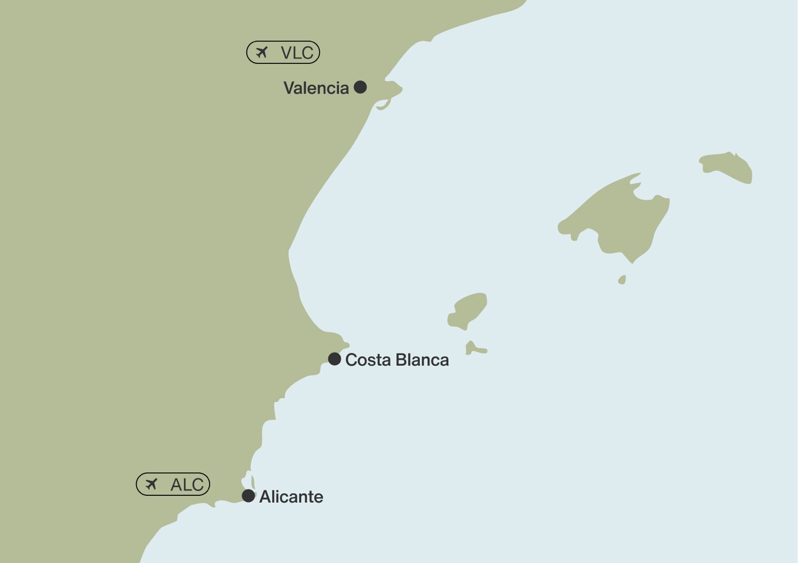 Service area map showing Alicante and Valencia region