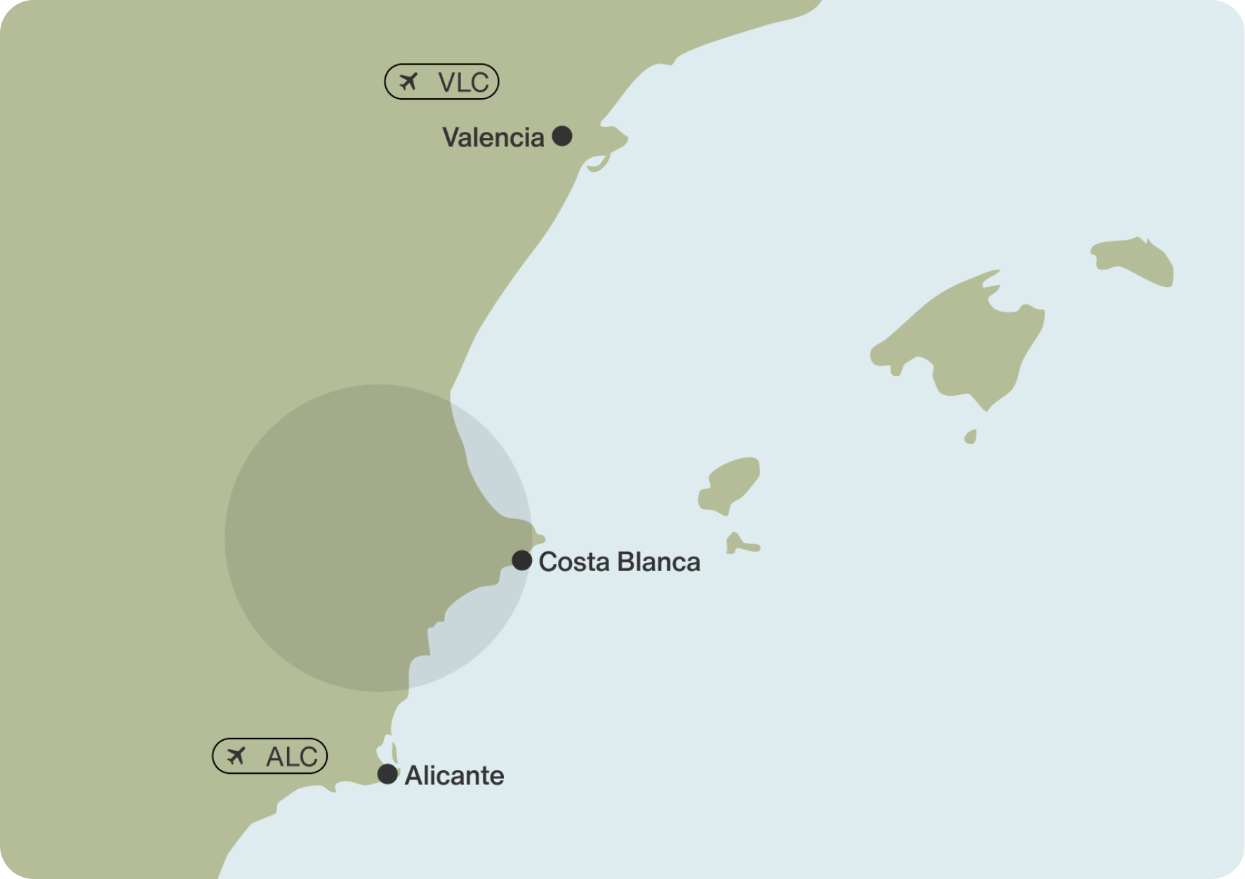 Service area map showing Alicante and Valencia region